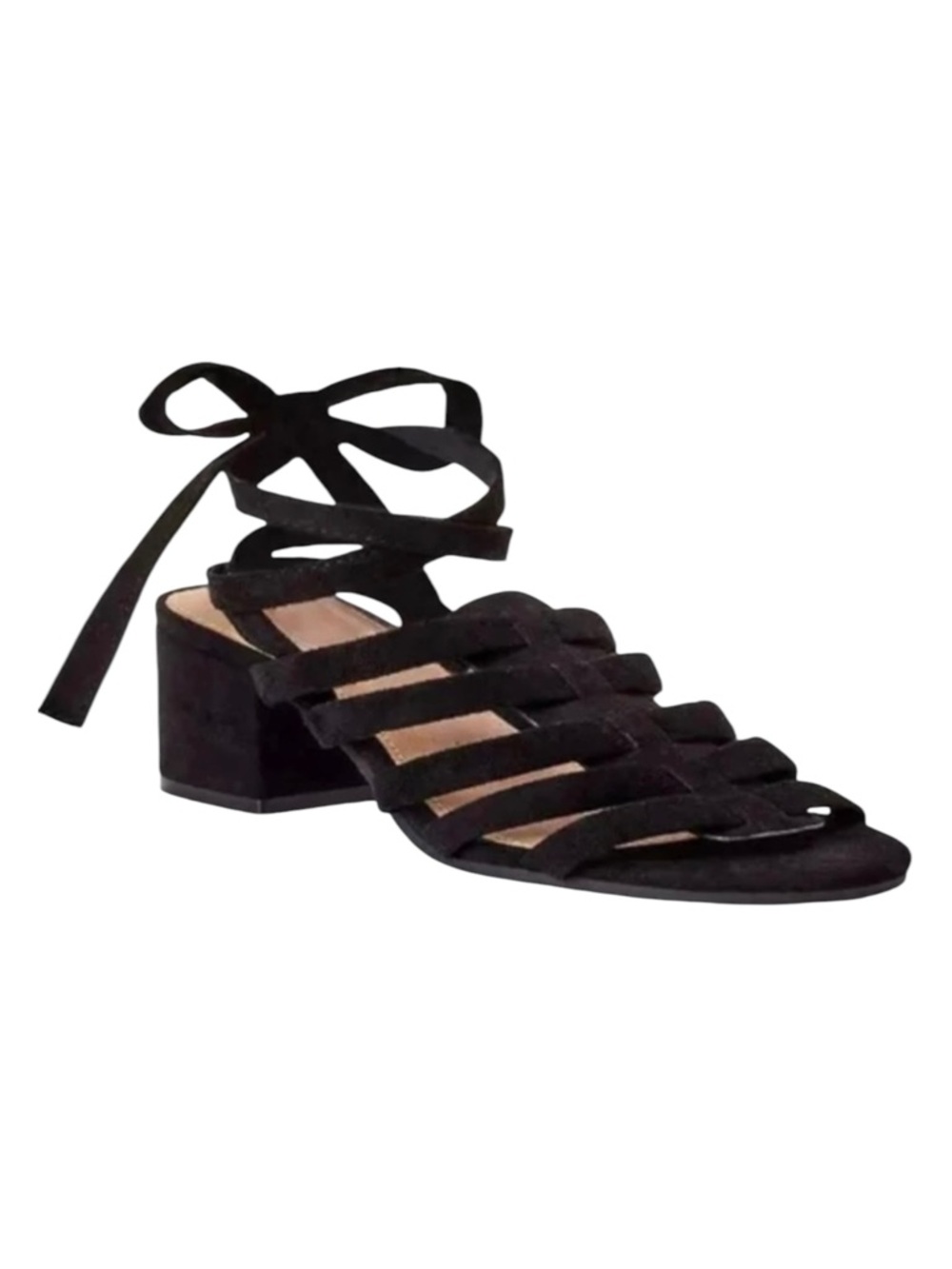 4/$40‎ Scoop Black Faux Suede Strappy Wrap Around Ankle Block Heel Sandals